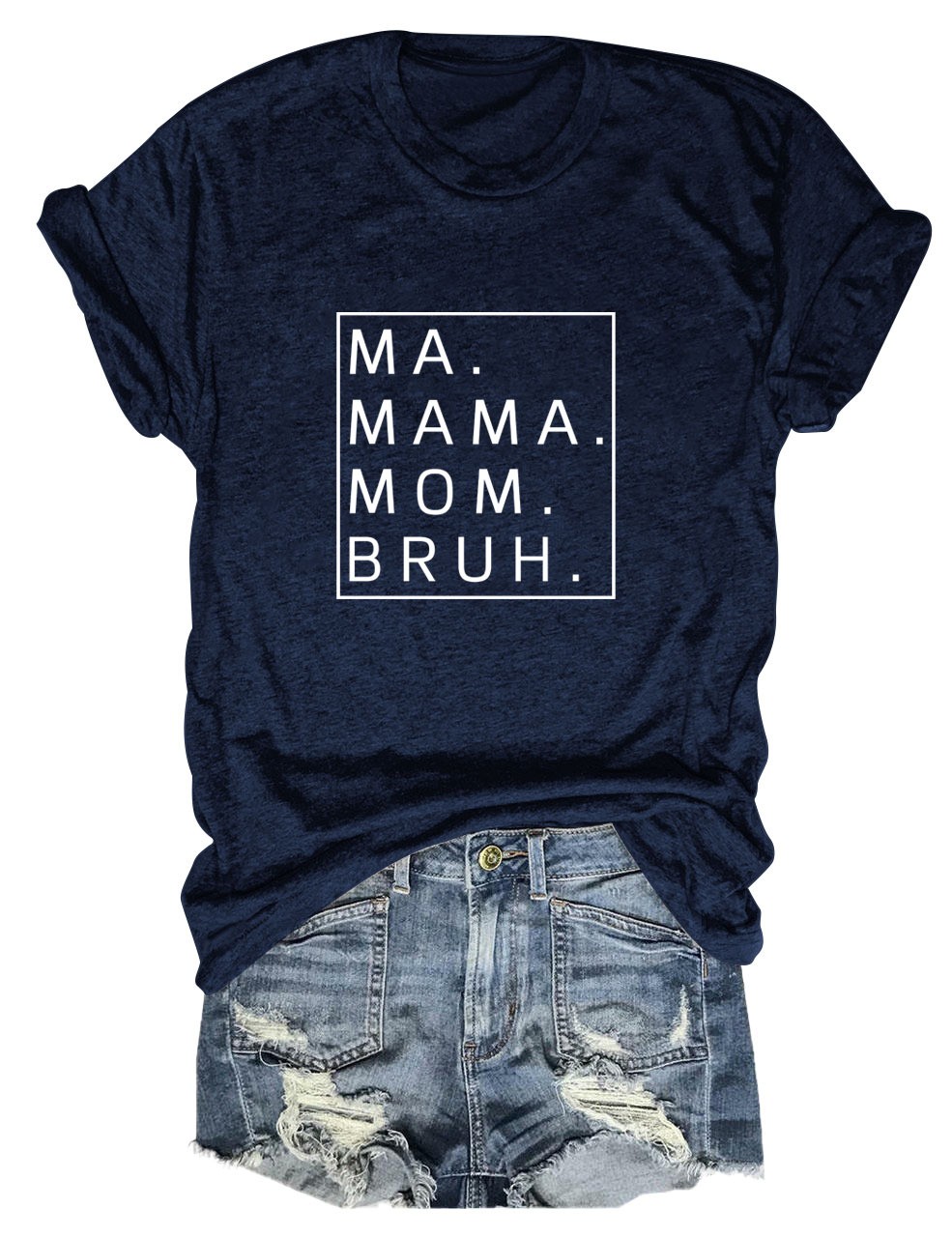 thumbnail image 2 of Camiseta holgada de manga corta con estampado de letras MA Mama Mom Bruh: estampado de letras moderno, cómoda y casual., 2 of 4